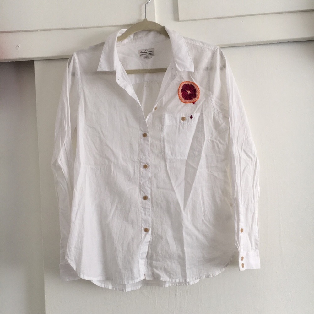 Madewell shirt with hand embroidered blood orange
